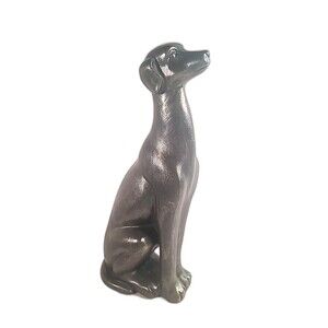 Dark Metallic Ceramic Sculpture Greyhound Dog Whippet Statue Art Deco Style 12"